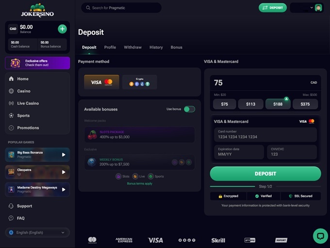 Payments Detailed in Jokersino Casino Review